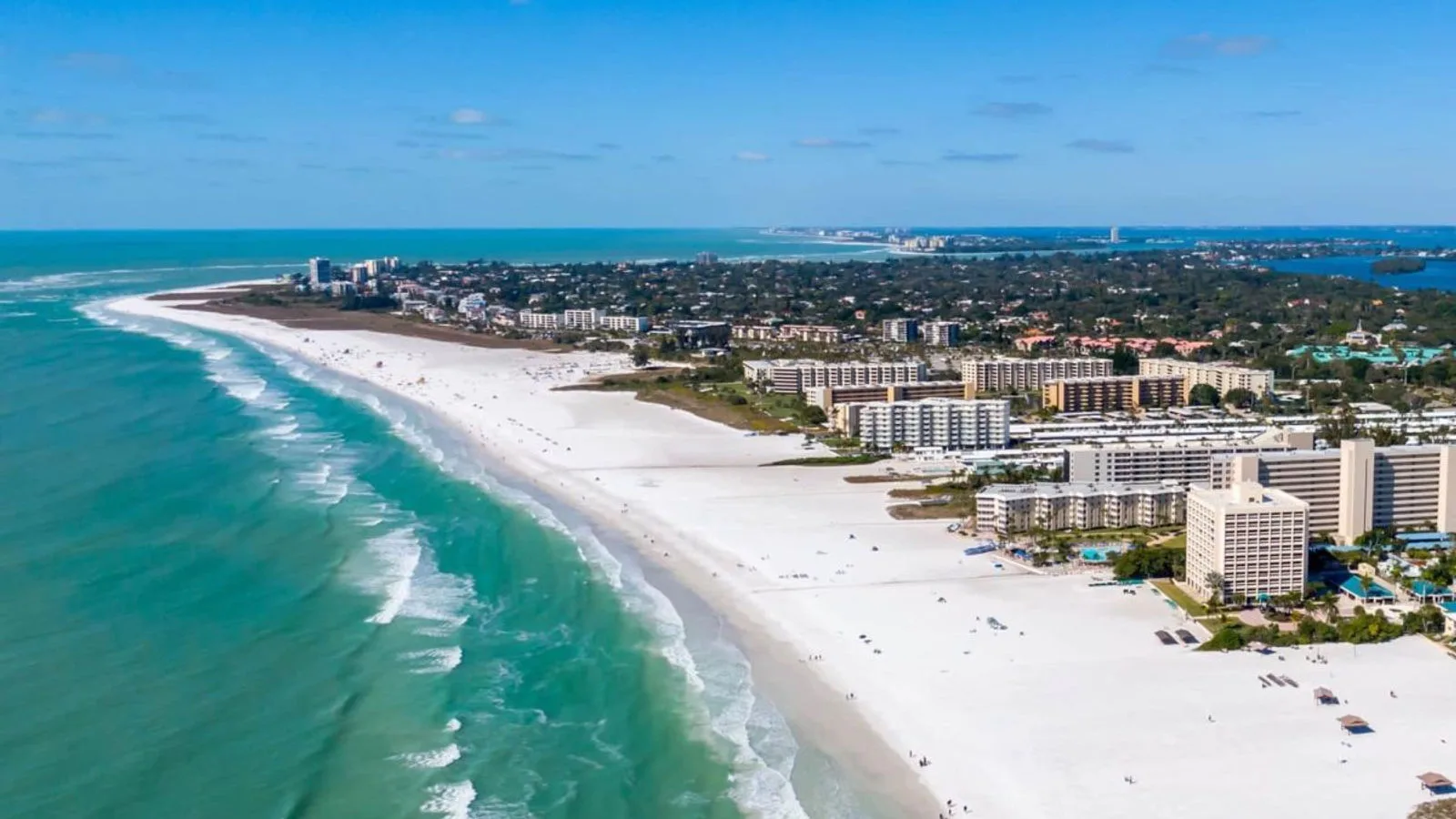 Siesta Key Beach in Sarasota with white quartz sand and calm Gulf water
